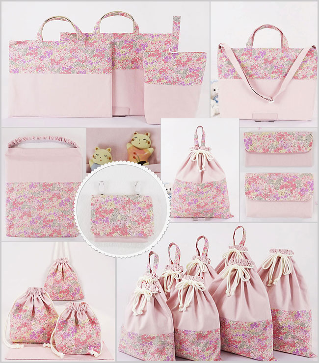 入園入学グッズ 手作り オーダーメイド幼稚園・保育園の女の子用 製作代行 小花柄 パステルピンク セット