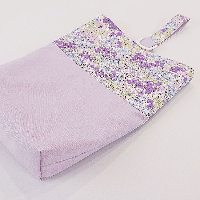 入園入学グッズオーダー手作り幼稚園保育園用の女の子用用品小花柄 パープル上履き入れ