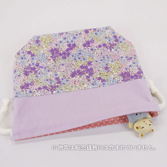 入園入学グッズオーダー手作り幼稚園保育園用の女の子用小花柄 パープルお弁当袋