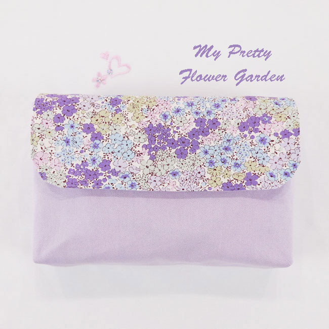 入園入学グッズオーダー手作り幼稚園保育園用の女の子用用品小花柄 パープル横入れお弁当袋